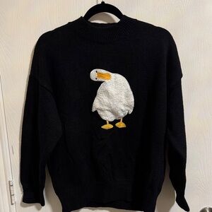 Aelfric Eden Oversized Sweaters Women’s M Trendy Unisex Duck Graphic Black Knit